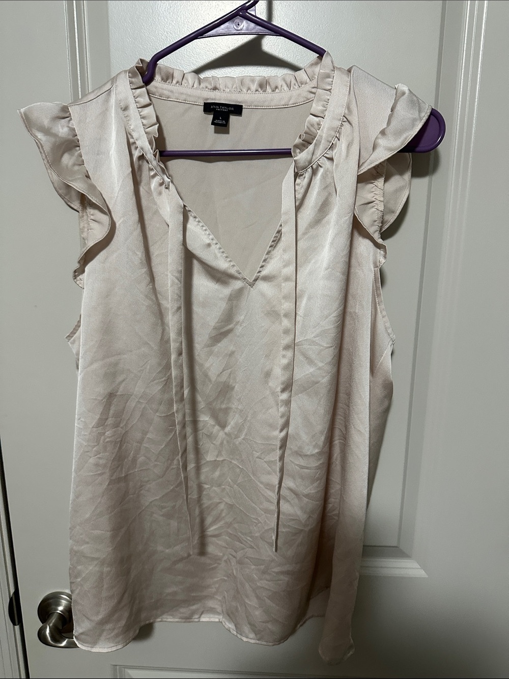 Ann Taylor Factory Cream Ruffle Tie-Detail Sleeveless Camisole